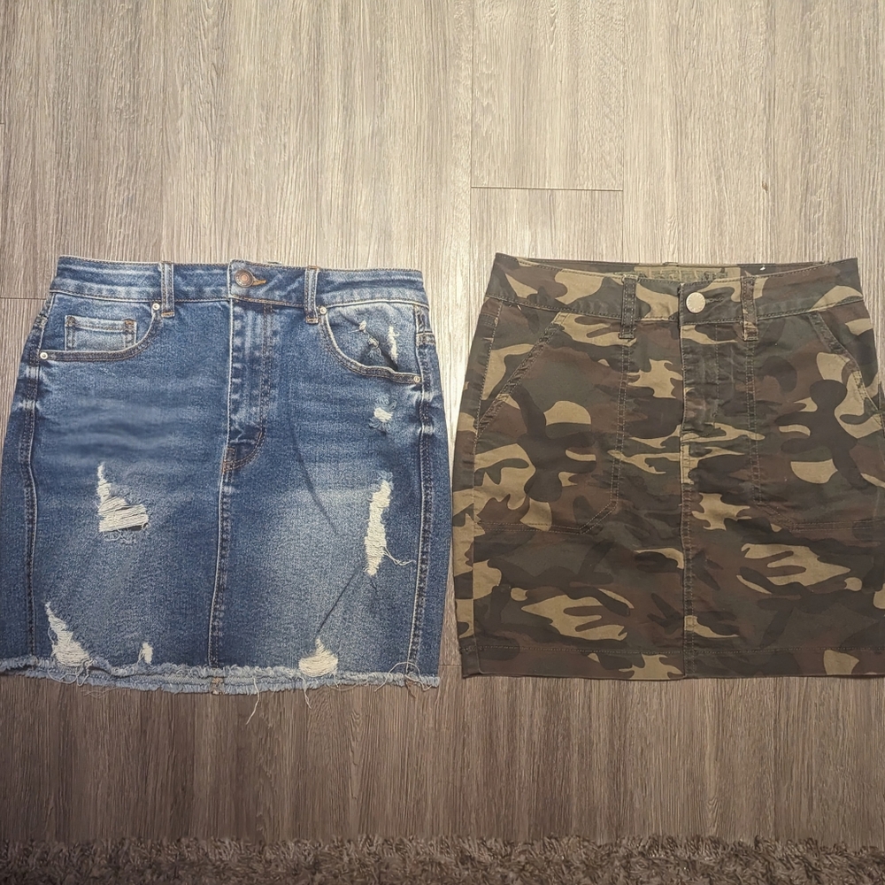 Medium Wax Jeans Blue Jean Skirt and VIP Jeans Medium Camo Skirt